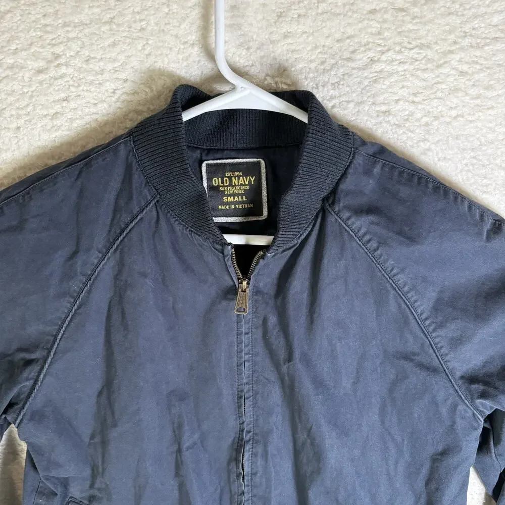 Vintage Old Navy Bomber Jacket Mens Small Blue Varsity Mesh Lined Band Collar